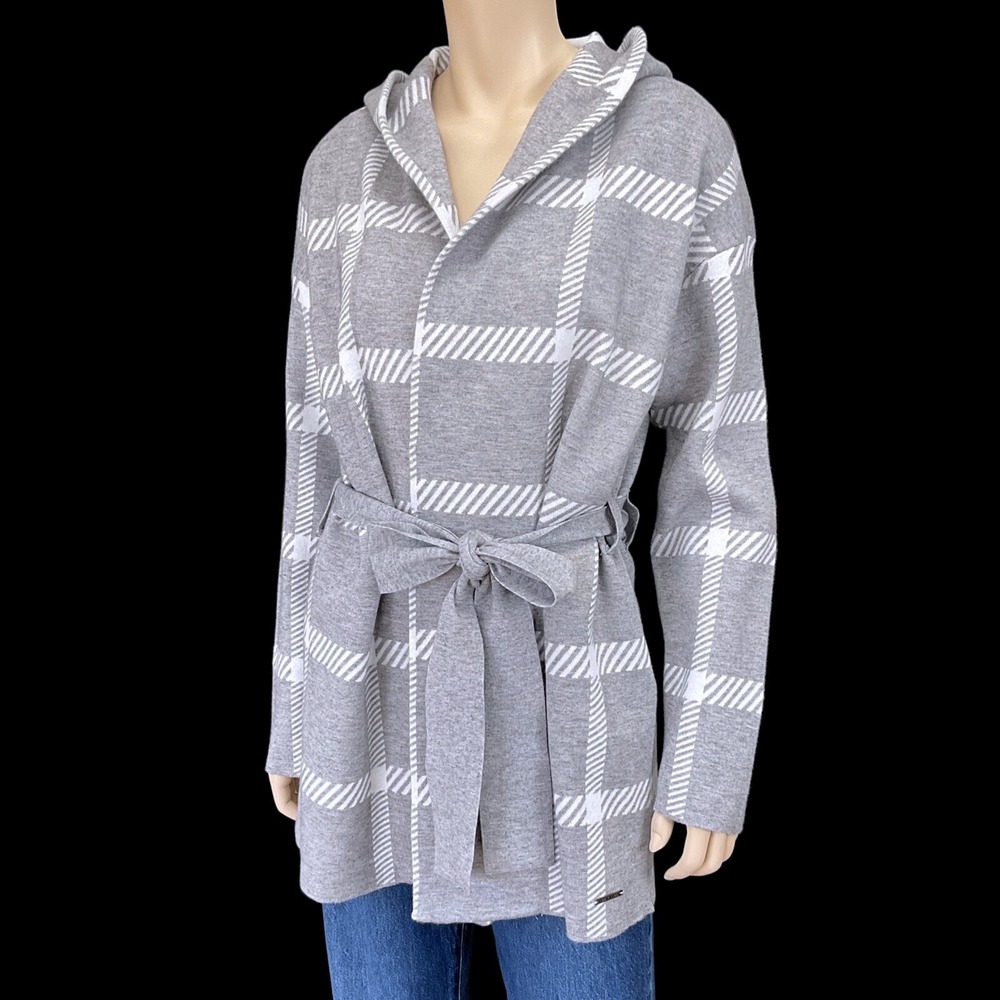 Anne Klein Cardigan Woman Medium Gray Long Sleeve Sweater Open Tie NWT $149